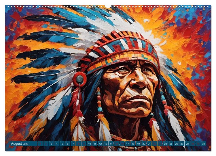 Produktbild: Portraits im Stil amerikanischer Ureinwohner (hochwertiger Premium Wandkalender 2026 DIN A2 quer), Kunstdruck in Hochglanz