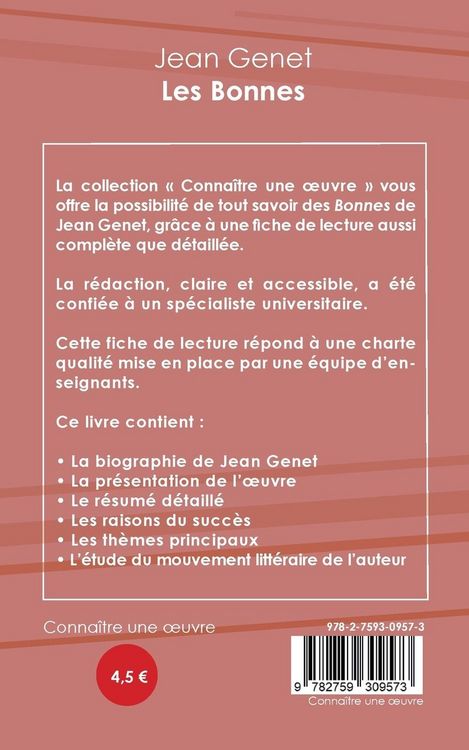 Produktbild: Fiche de lecture Les Bonnes de Jean Genet (analyse litt&eacute;raire de r&eacute;f&eacute;rence et r&eacute;sum&eacute; complet)