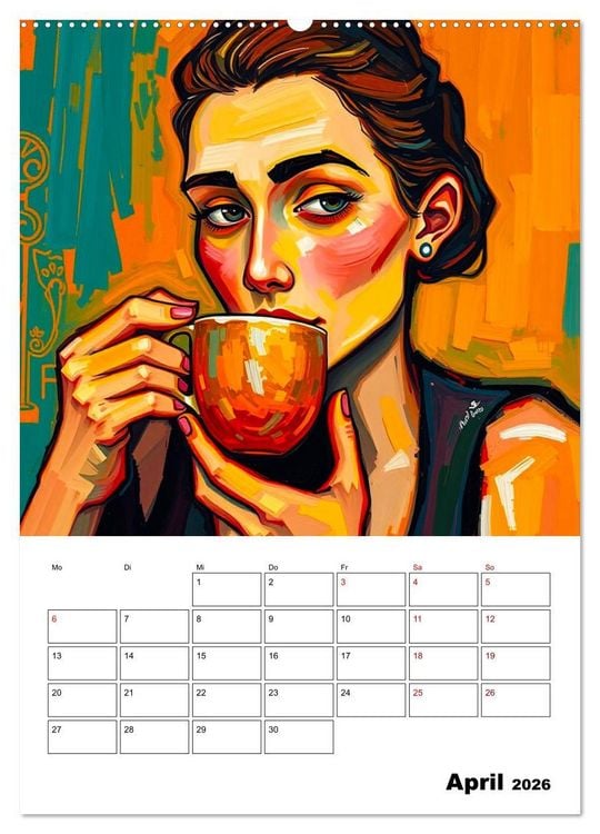 Produktbild: Kaffee trifft Kunst - Aromatische Pinselstriche (hochwertiger Premium Wandkalender 2026 DIN A2 hoch), Kunstdruck in Hochglanz