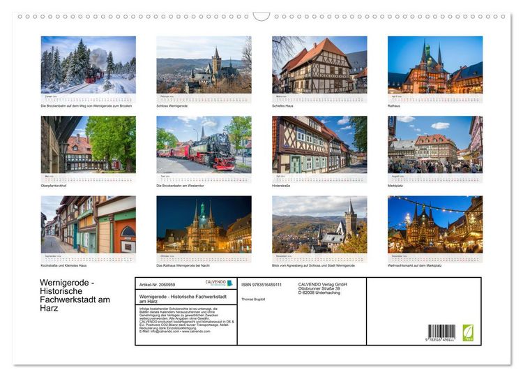 Produktbild: Wernigerode - Historische Fachwerkstadt am Harz (Wandkalender 2026 DIN A2 quer), CALVENDO Monatskalender