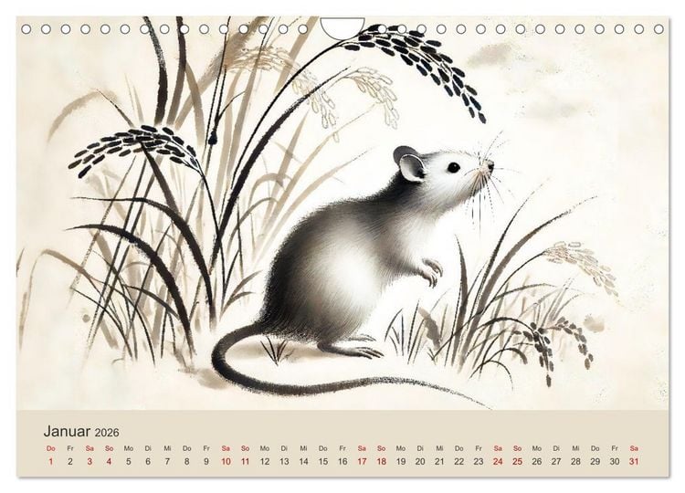 Produktbild: Chinesische Tierkreiszeichen - Kunstvolle KI-Tuschemalerei des Ostens (Wandkalender 2026 DIN A4 quer), CALVENDO Monatskalender