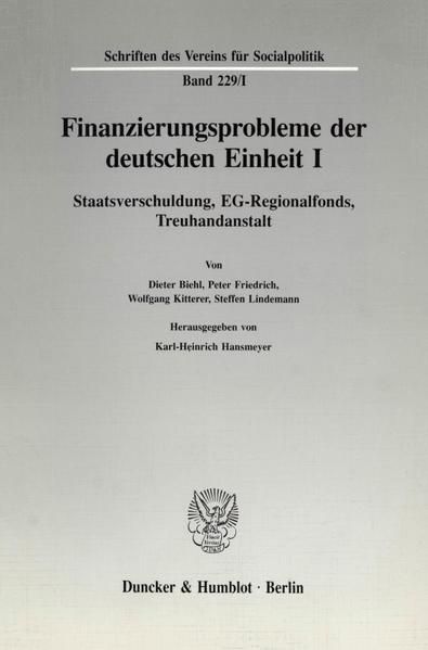 Produktbild: Finanzierungsprobleme der deutschen Einheit I.
