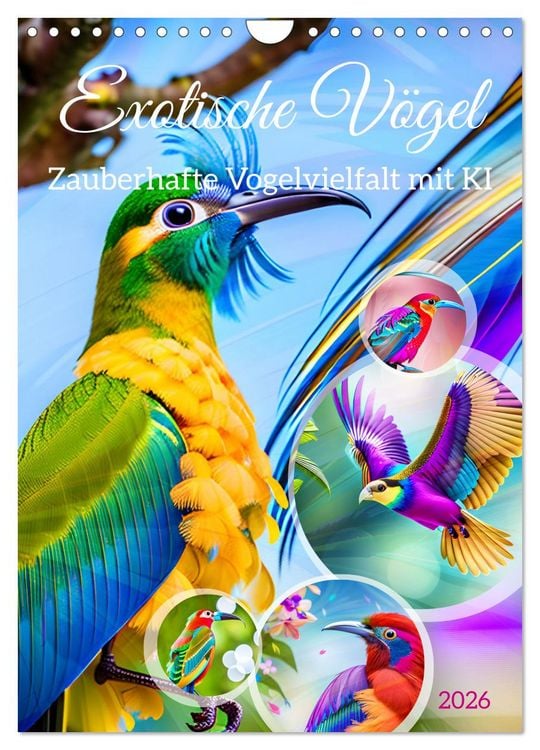 Produktbild: Exotische V&ouml;gel. Zauberhafte Vogelvielfalt mit KI (Wandkalender 2026 DIN A4 hoch), CALVENDO Monatskalender