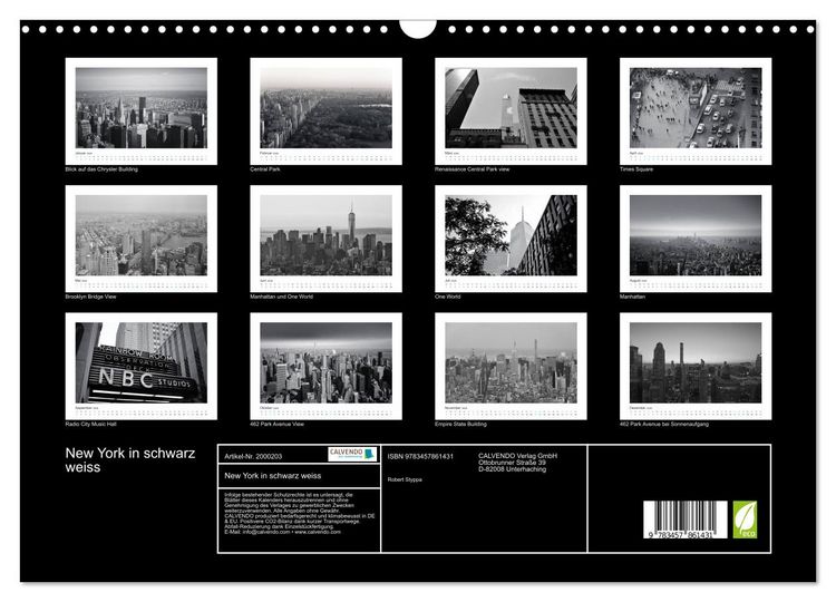 Produktbild: New York in schwarz weiss (Wandkalender 2026 DIN A3 quer), CALVENDO Monatskalender
