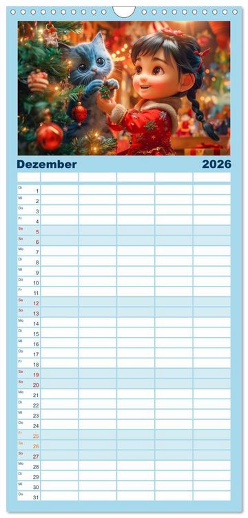 Produktbild: Familienplaner 2026 - Lina und die Katzen - Magische Abenteuer in niedlichen Szenen mit 5 Spalten (Wandkalender, 21 x 45 cm) CALVENDO