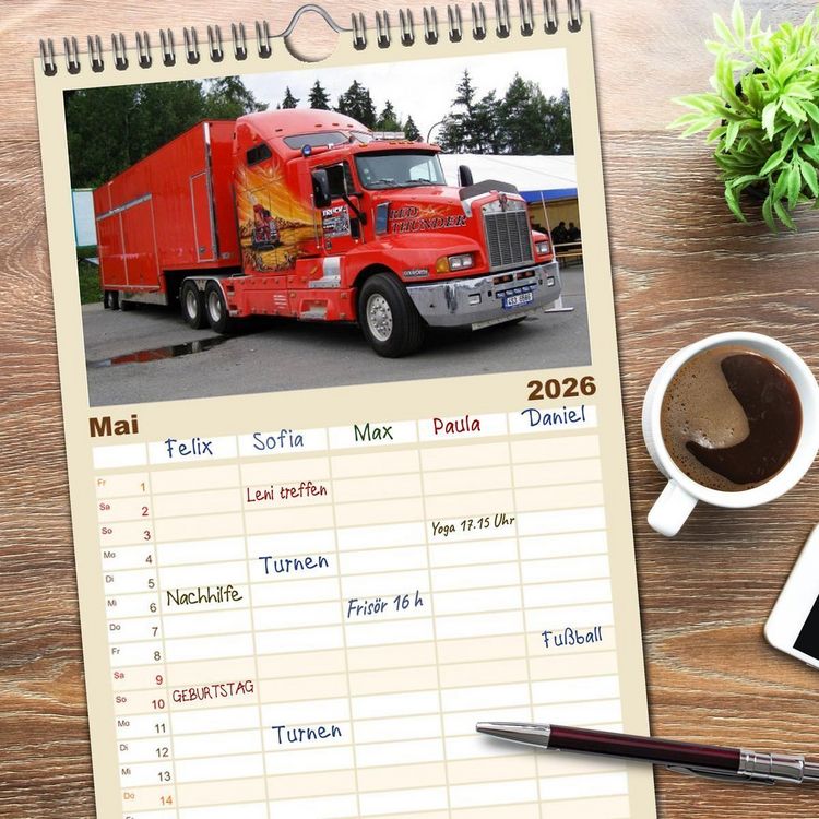 Produktbild: Familienplaner 2026 - US-Trucks. Faszination Langhauber mit 5 Spalten (Wandkalender, 21 x 45 cm) CALVENDO