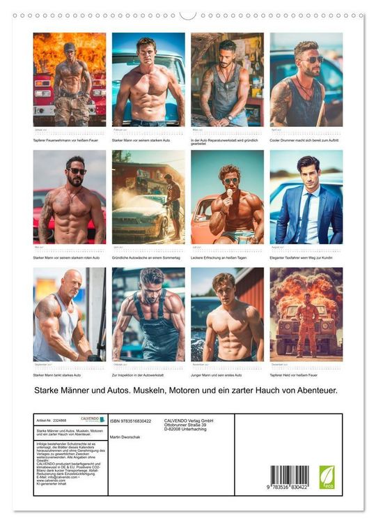 Produktbild: Starke M&auml;nner und Autos. Muskeln, Motoren und ein zarter Hauch von Abenteuer. (hochwertiger Premium Wandkalender 2027 DIN A2 hoch), Kunstdruck in Hochglanz