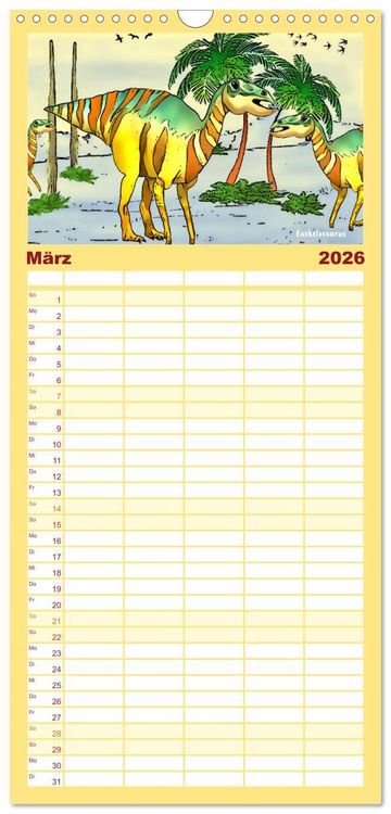 Produktbild: Familienplaner 2026 - Die Welt der Dinos mit 5 Spalten (Wandkalender, 21 x 45 cm) CALVENDO