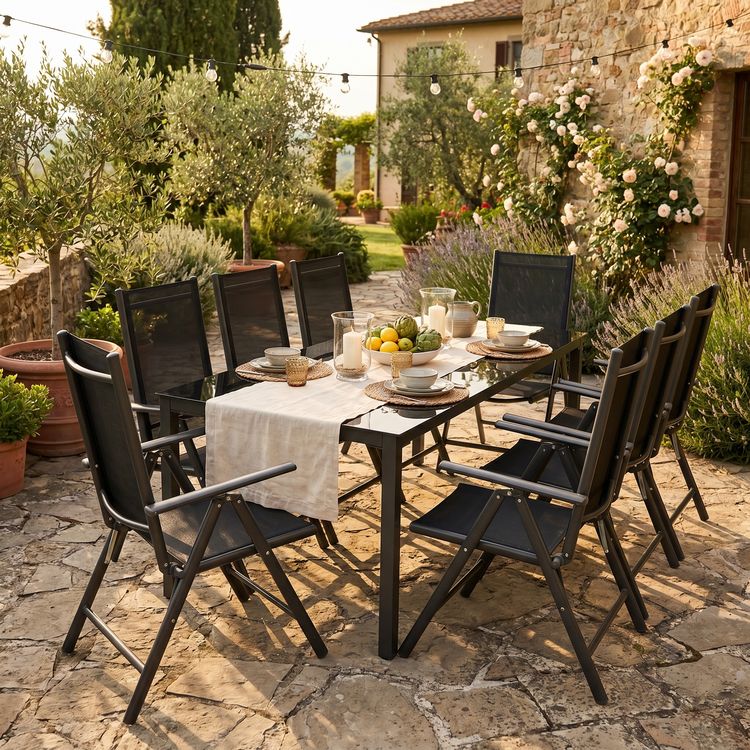 Produktbild: 9 tlg. Alu Glas Tisch Gartenset Sitzgruppe 189SW