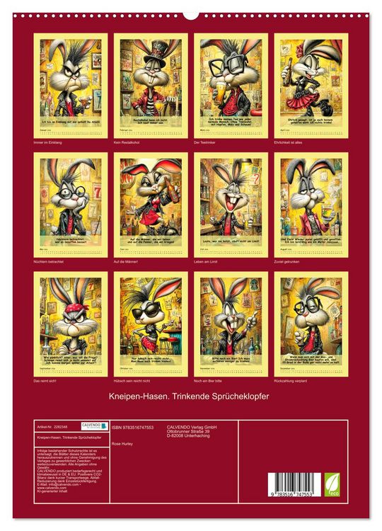 Produktbild: Kneipen-Hasen. Trinkende Spr&uuml;cheklopfer (hochwertiger Premium Wandkalender 2026 DIN A2 hoch), Kunstdruck in Hochglanz