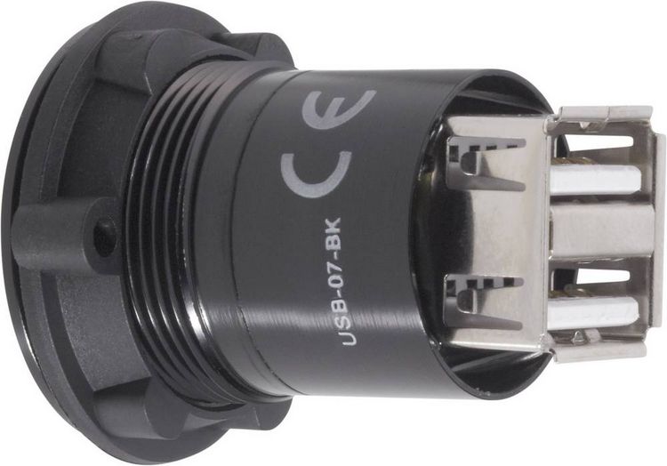 Produktbild: TRU COMPONENTS USB-07-BK USB-Doppeleinbaubuchse 2.0 Buchse, Einbau, Adapter 2 x USB-Buchse Typ A auf 2 x USB-Buchse Typ A Inhalt: 1 St.