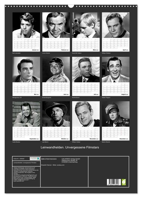 Produktbild: Leinwandhelden. Unvergessene Filmstars (Wandkalender 2026 DIN A2 hoch), CALVENDO Monatskalender