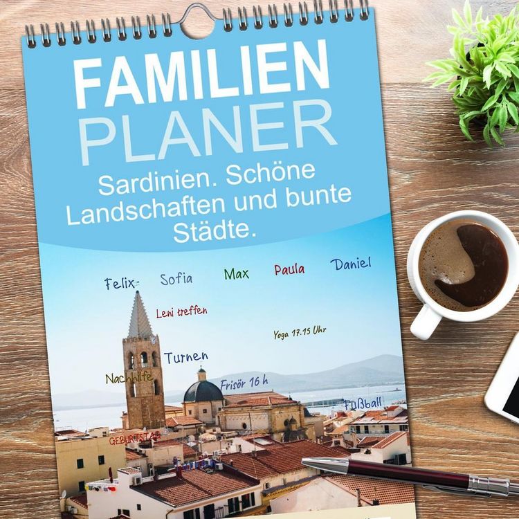 Produktbild: Familienplaner 2026 - Sardinien. Sch&ouml;ne Landschaften und bunte St&auml;dte. mit 5 Spalten (Wandkalender, 21 x 45 cm) CALVENDO