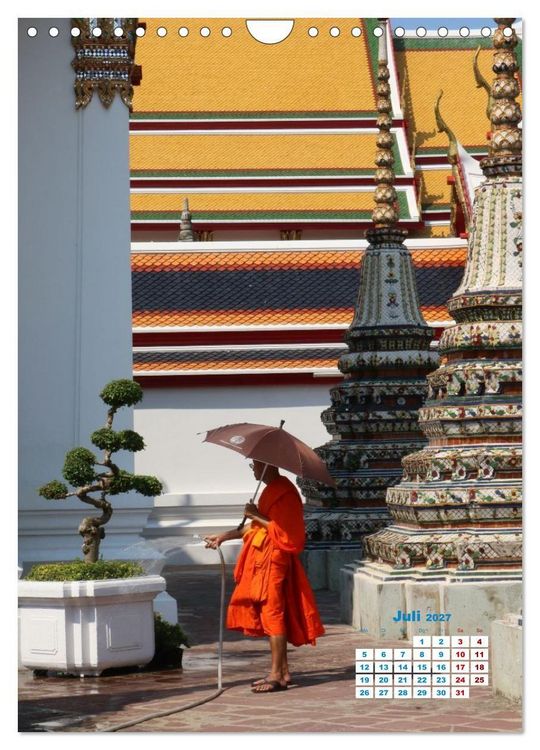 Produktbild: Bangkoks Tempel - Goldene Pagoden und safrangelbe Roben (Wandkalender 2027 DIN A4 hoch), CALVENDO Monatskalender