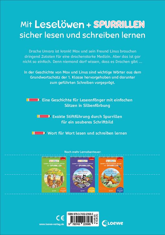 Produktbild: Lesel&ouml;wen - Lesen und schreiben lernen mit Spurrillen - Notfall im Drachenpark