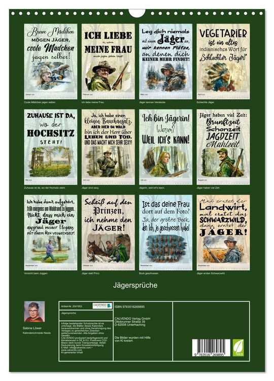 Produktbild: J&auml;gerspr&uuml;che (Wandkalender 2026 DIN A3 hoch), CALVENDO Monatskalender