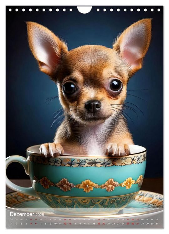 Produktbild: Kaffeepause mit Chihuahua - Kleine Freunde in gro&szlig;en Tassen (Wandkalender 2026 DIN A4 hoch), CALVENDO Monatskalender
