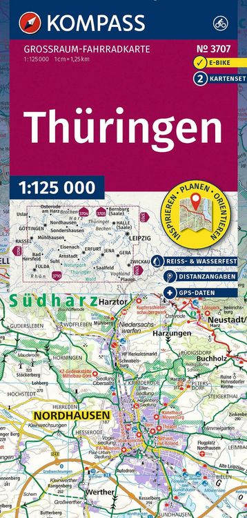 Produktbild: KOMPASS Gro&szlig;raum Fahrradkarte 3707 Th&uuml;ringen 1:125.000