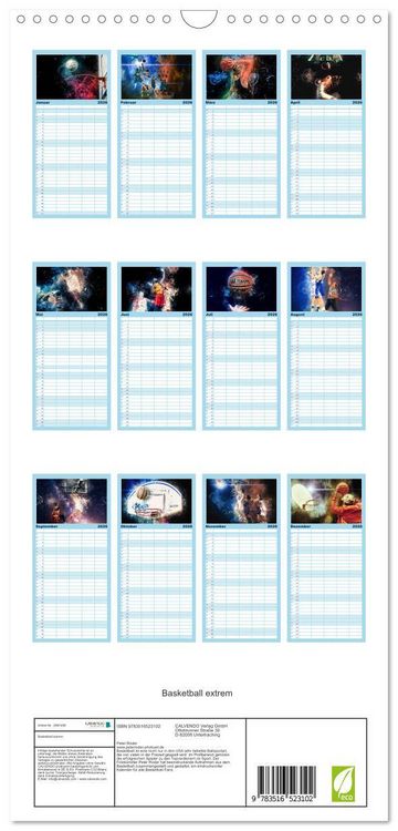 Produktbild: Familienplaner 2026 - Basketball extrem mit 5 Spalten (Wandkalender, 21 x 45 cm) CALVENDO