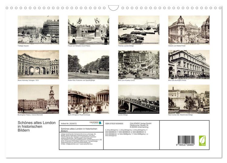 Produktbild: Sch&ouml;nes altes London in historischen Bildern (Wandkalender 2026 DIN A3 quer), CALVENDO Monatskalender