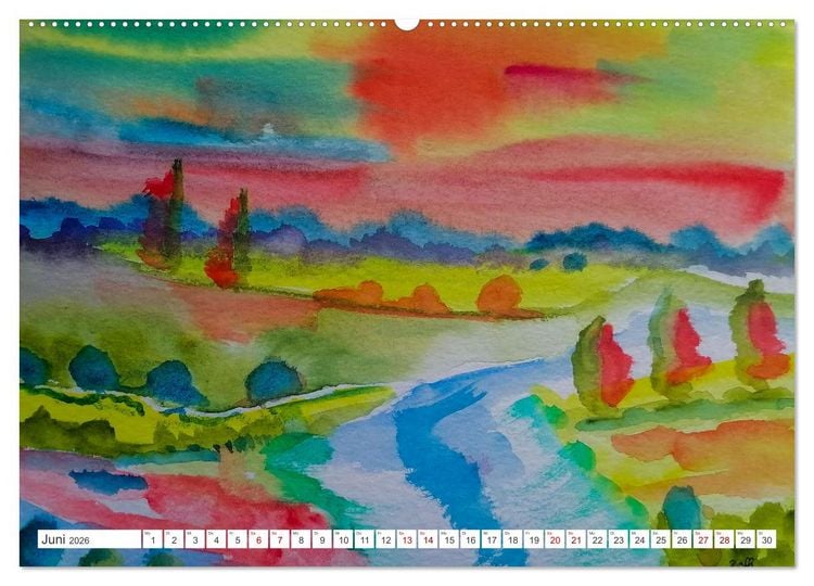 Produktbild: Roland Reiff Aquarelle Himmelslanschaften (hochwertiger Premium Wandkalender 2026 DIN A2 quer), Kunstdruck in Hochglanz