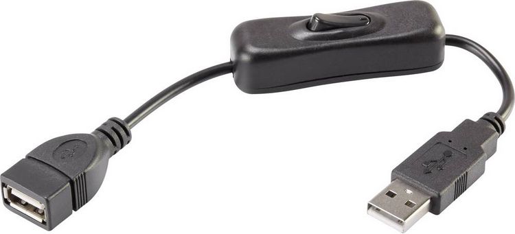 Produktbild: Renkforce USB-Kabel USB 2.0 USB-A Stecker, USB-A Buchse 0.25 m Schwarz inkl. Ein/Aus-Schalter, vergoldete Steckkontakte RF-3322982