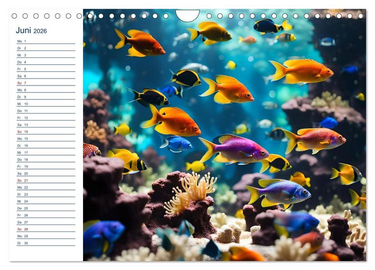 Produktbild: Aquarienzauber - Bunte KI Unterwasserwelten (Wandkalender 2026 DIN A4 quer), CALVENDO Monatskalender