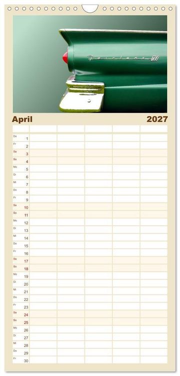 Produktbild: Familienplaner 2027 - American Dream: Heckflossen-Ikonen mit 5 Spalten (Wandkalender, 21 x 45 cm) CALVENDO