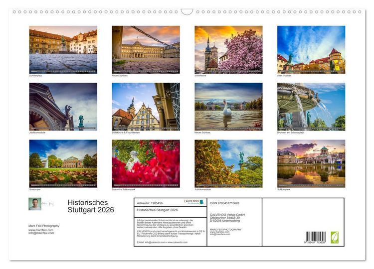 Produktbild: Historisches Stuttgart 2026 (Wandkalender 2026 DIN A2 quer), CALVENDO Monatskalender