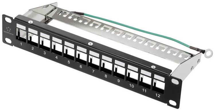 Produktbild: Renkforce RF-4996626 12 Port Patch-Panel 254mm (10\") Unbest&uuml;ckt 1 HE Schwarz Unbest&uuml;ckt