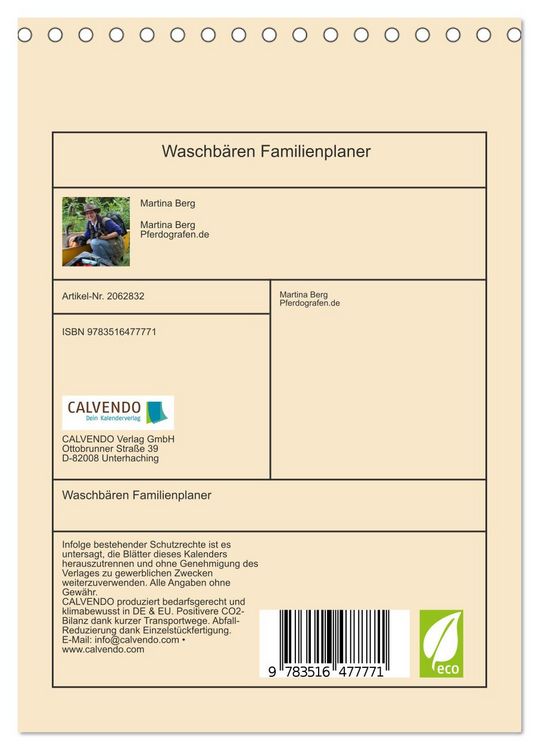 Produktbild: Waschb&auml;ren Familienplaner (Tischkalender 2026 DIN A5 hoch), CALVENDO Monatskalender