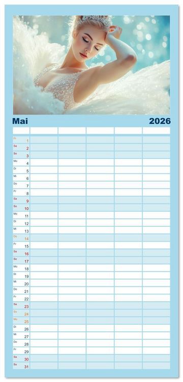 Produktbild: Familienplaner 2026 - Ballerinas in Diamanten mit 5 Spalten (Wandkalender, 21 x 45 cm) CALVENDO