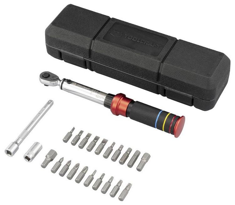 Produktbild: TOOLCRAFT 23stk. TO-10332102 Drehmomentschl&uuml;ssel-Set 1/4\" (6.3 mm) 3 - 25 Nm