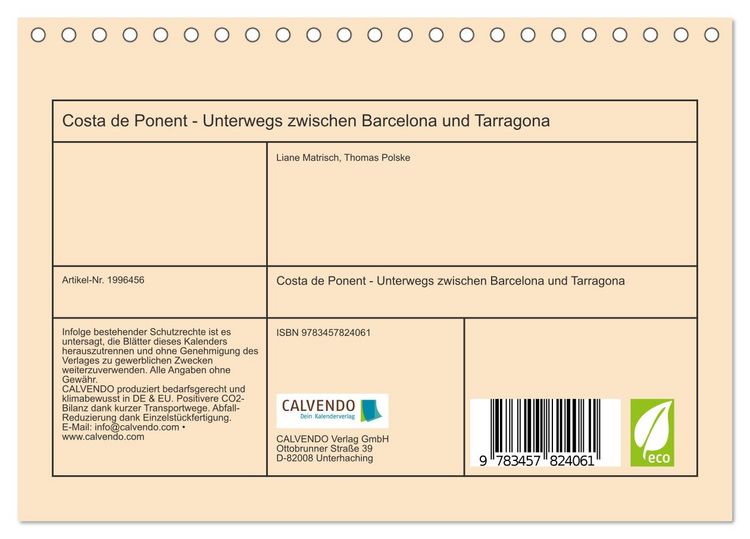 Produktbild: Costa de Ponent - Unterwegs zwischen Barcelona und Tarragona (Tischkalender 2026 DIN A5 quer), CALVENDO Monatskalender