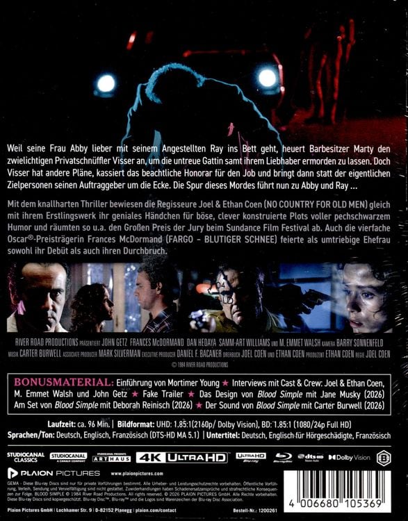 Produktbild: Blood Simple &ndash; Eine m&ouml;rderische Nacht - Steelbook (4K-UHD+Blu-ray)