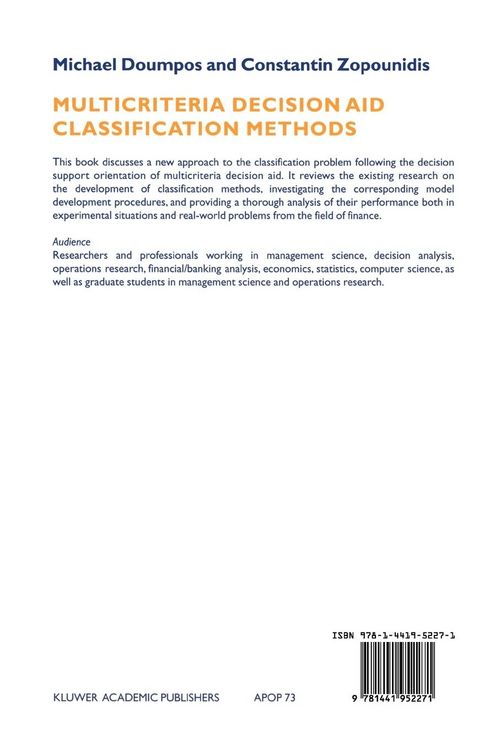 Produktbild: Multicriteria Decision Aid Classification Methods