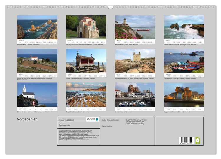 Produktbild: Nordspanien (Wandkalender 2026 DIN A2 quer), CALVENDO Monatskalender