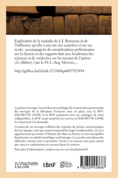 Produktbild: De la maladie de J.-J. Rousseau et de l'influence qu'elle a eue sur son caract&egrave;re et ses &eacute;crits