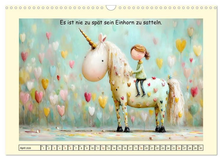 Produktbild: Einhornzauber. Liebliche Unicorn-Weisheiten (Wandkalender 2026 DIN A3 quer), CALVENDO Monatskalender