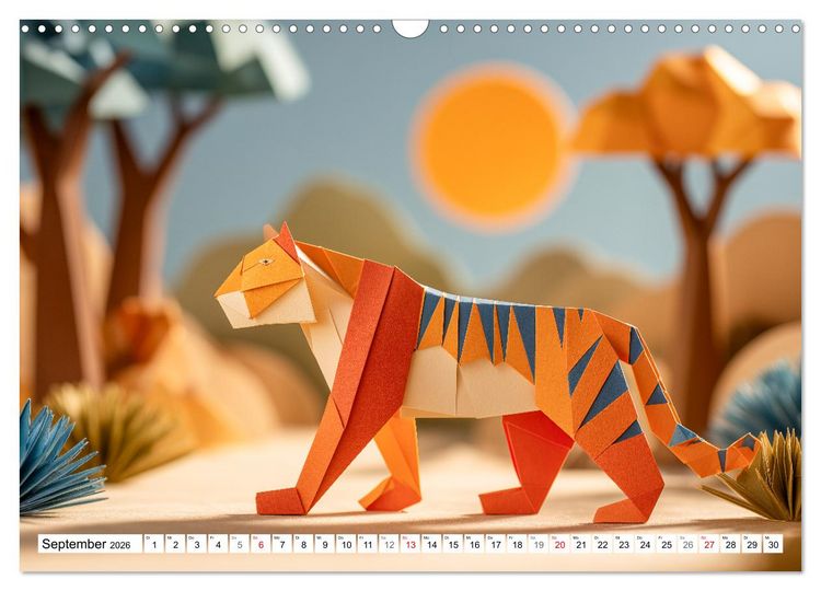 Produktbild: Origami Zoo - Bunter Tierkalender f&uuml;r Kinder und Familien (Wandkalender 2026 DIN A3 quer), CALVENDO Monatskalender