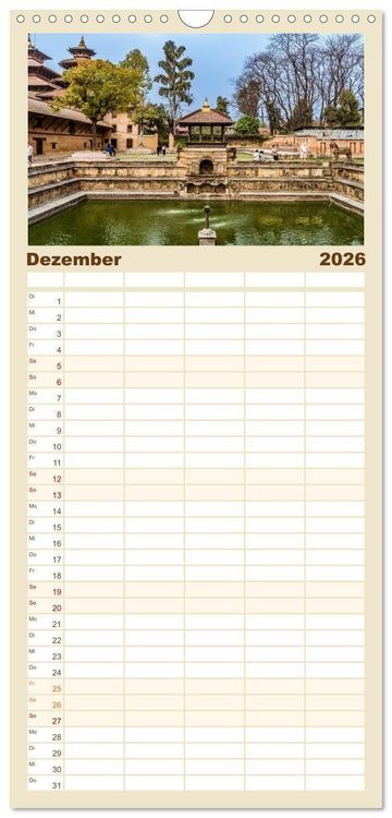 Produktbild: Familienplaner 2026 - K&ouml;nigsst&auml;tte im Kathmandutal mit 5 Spalten (Wandkalender, 21 x 45 cm) CALVENDO