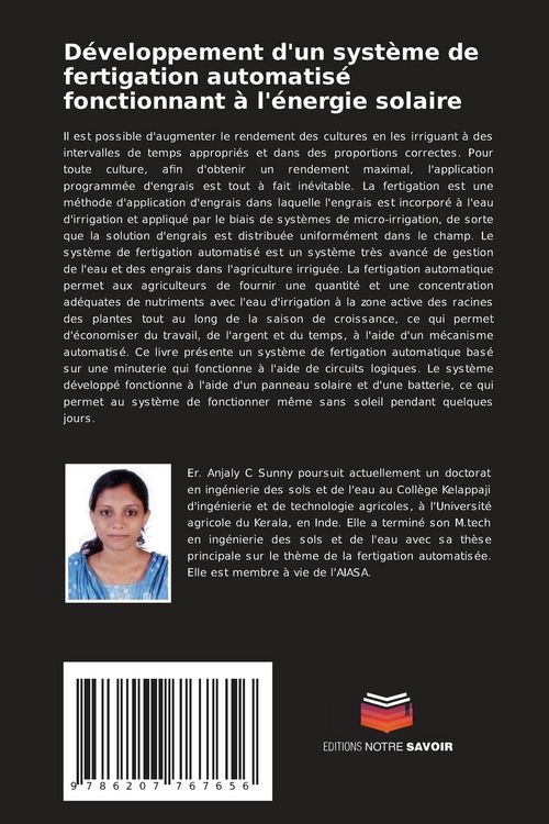 Produktbild: D&eacute;veloppement d'un syst&egrave;me de fertigation automatis&eacute; fonctionnant &agrave; l'&eacute;nergie solaire