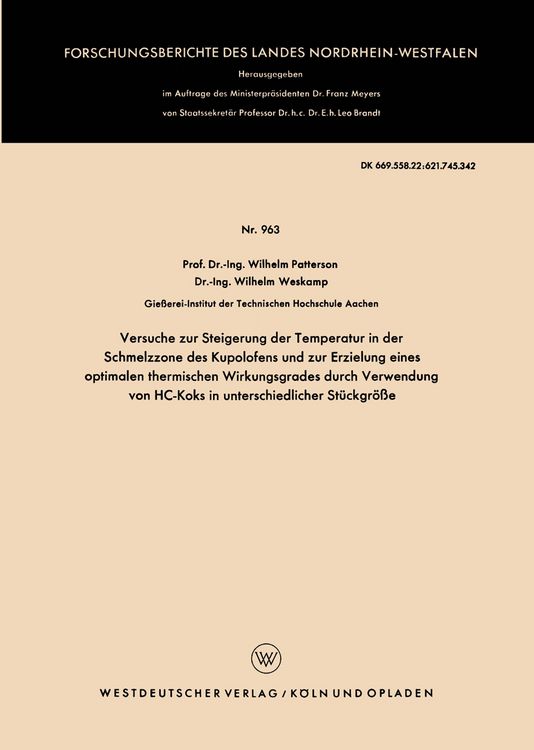 Produktbild: Versuche zur Steigerung der Temperatur in der Schmelzzone des Kupolofens und zur Erzielung eines optimalen thermischen Wirkungsgrades durch Verwendung