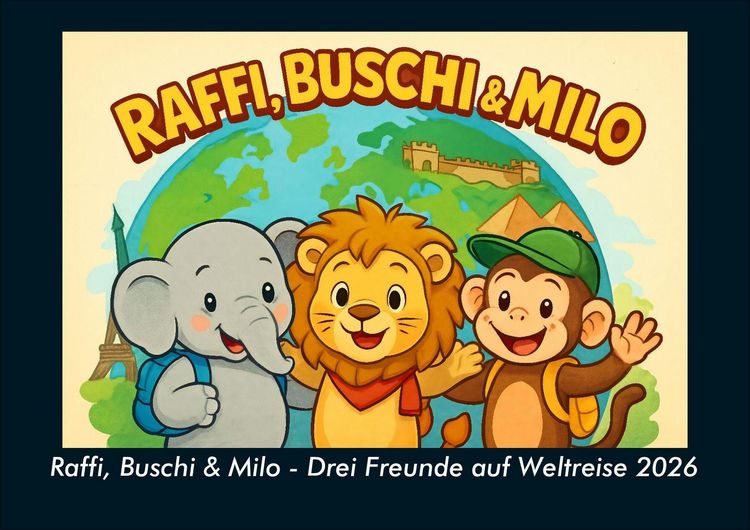 Produktbild: Raffi, Buschi & Milo - Drei Freunde auf Weltreise 2026 Fotokalender DIN A4