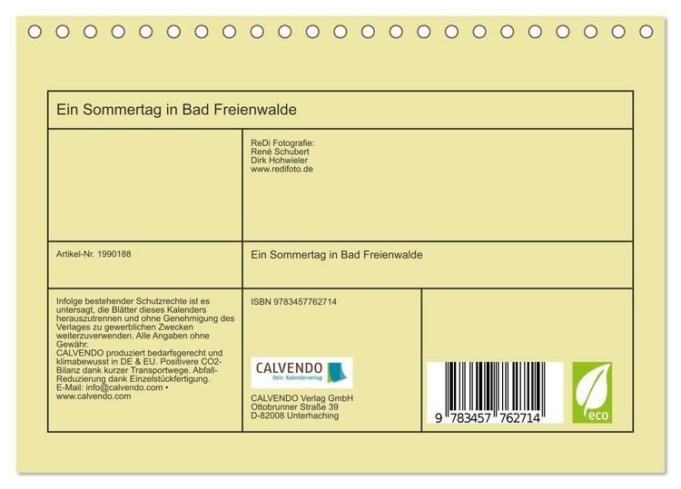 Produktbild: Ein Sommertag in Bad Freienwalde (Tischkalender 2026 DIN A5 quer), CALVENDO Monatskalender