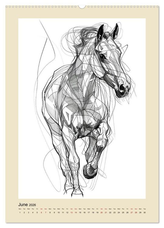 Produktbild: Sketchy Power Horses (Wall Calendar 2026 DIN A2 portrait), CALVENDO 12 Month Wall Calendar