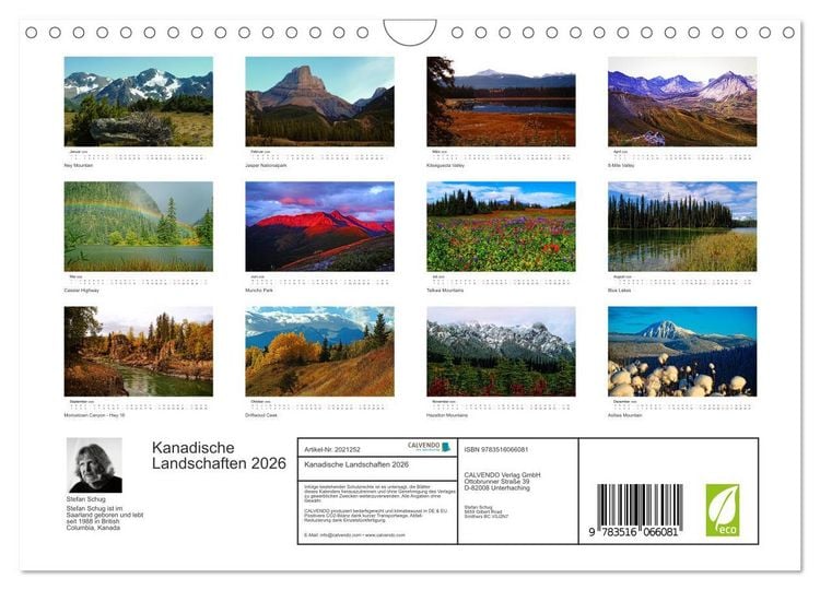 Produktbild: Kanadische Landschaften 2026 (Wandkalender 2026 DIN A4 quer), CALVENDO Monatskalender