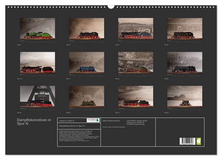 Produktbild: Dampflokomotiven in Spur N (Wandkalender 2026 DIN A2 quer), CALVENDO Monatskalender