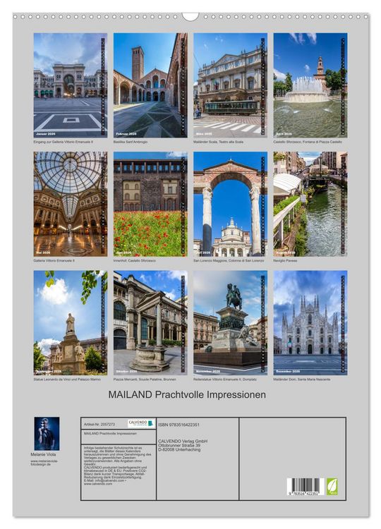 Produktbild: MAILAND Prachtvolle Impressionen (Wandkalender 2026 DIN A2 hoch), CALVENDO Monatskalender