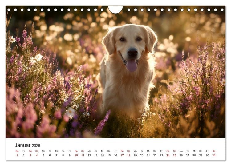 Produktbild: Herz aus Gold - Retriever zum Verlieben (Wandkalender 2026 DIN A4 quer), CALVENDO Monatskalender